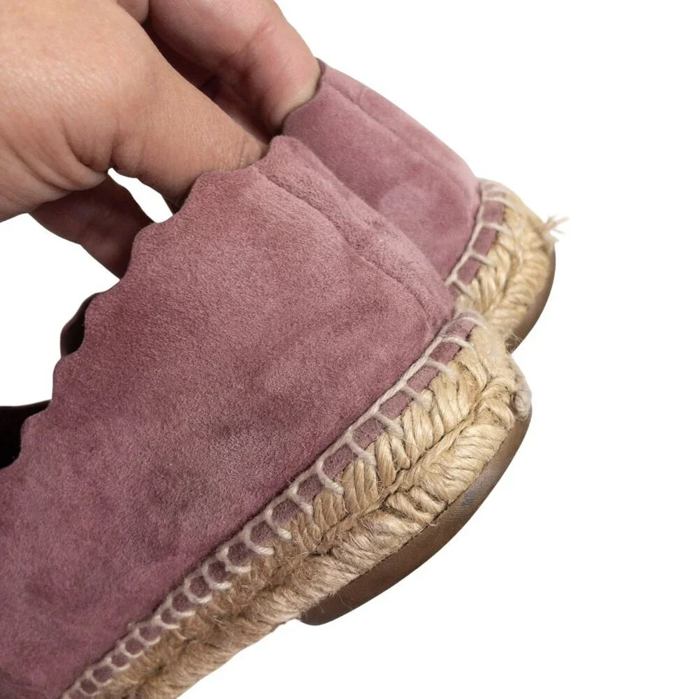 Chloe Scalloped Pink Suede Espadrilles Slip-On Flats Size 9 - Picture 3 of 16